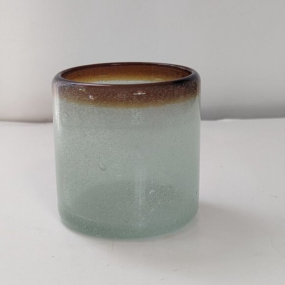 Handblown Bubble Tumbler Glass Wine Tumbler Candle Holder Votive Amber Rim - Picture 2 of 5